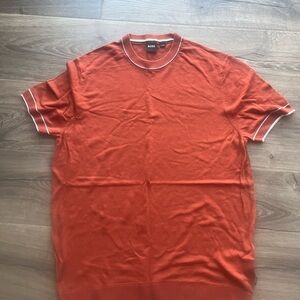 BOSS Men's Burgundy Short-Sleeve Crewneck Shirt